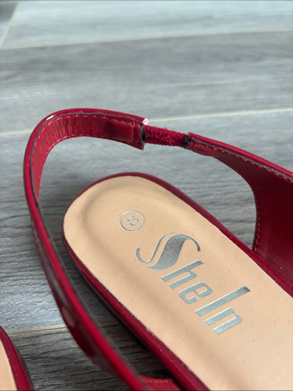 SHEIN Burgundy Red Patent Pointed Toe Slingback Flats Size 8 - Picture 9 of 11